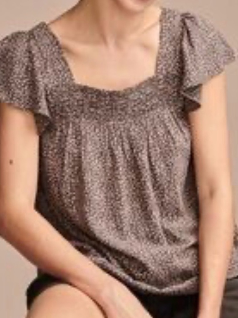 Women's Brown Patterned Boho Flutter Sleeve Top